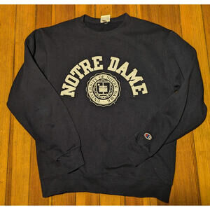 Men’s NOTRE DAME CHAMPION Sweatshirt Medium Navy Blue Vintage Fighting Irish Eco